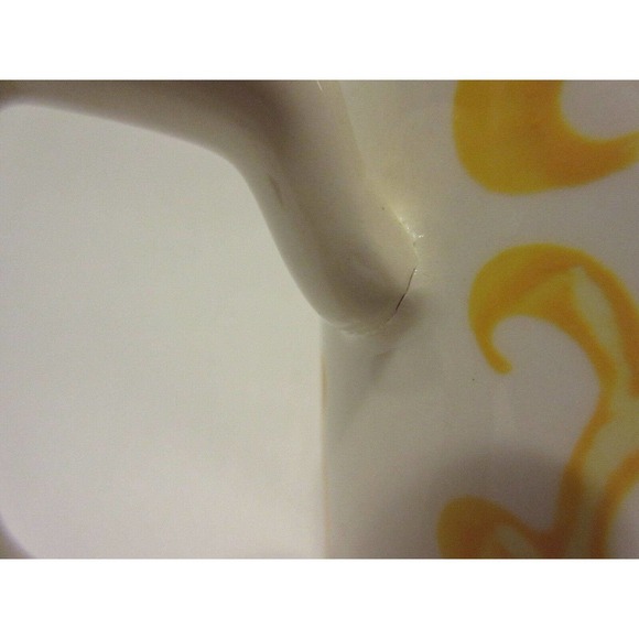 Pier 1 Imports Porcelain Teapot Set 4 Cups Hand Painted Yellow Scroll Modern - Picture 2 of 12